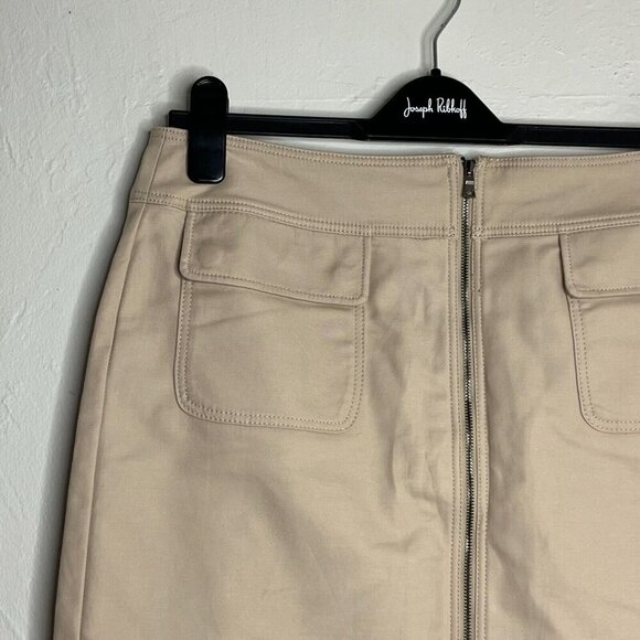 Ann Taylor Zip Front Khaki Mini Skirt Size 8 Front Pockets Cotton Blend - Picture 2 of 9